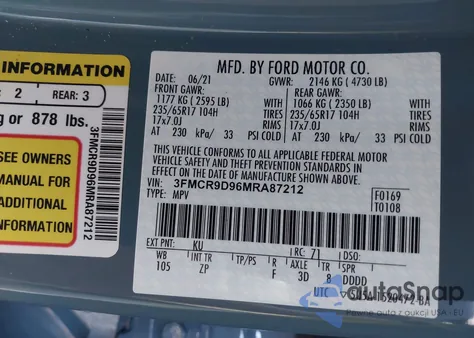 2021 Ford Bronco Sport Badlands из США, поврежденный, VIN 3FMCR9D96MRA87212